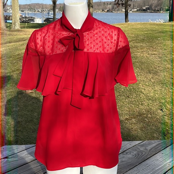 7th Ave NY & Co fun yolk neck blouse M - Picture 5 of 9